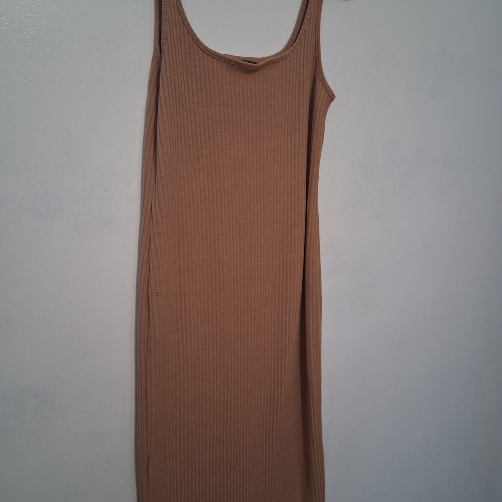 SHEIN Camel Ribbed Midi Dress